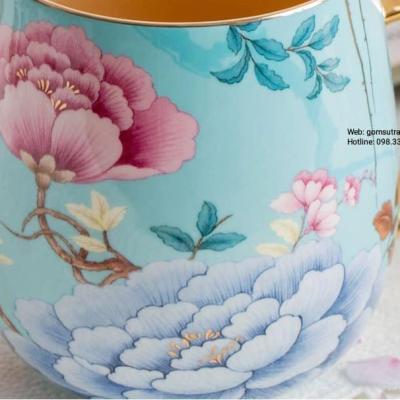 TÁCH TRÀ CHIM HOA VIỀN VÀNG PHONG CÁCH BẮC ÂU